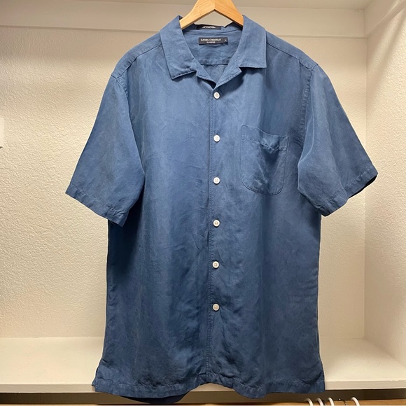 Daniel Cremieux Classics Silk & Linen Button up Camp Shirt in Blue Sz L - Picture 1 of 4